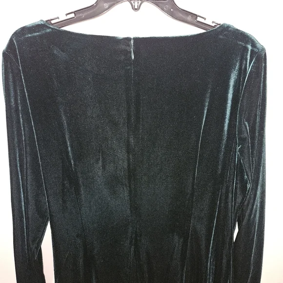 NWOT DKNY Long Sleeve Ruched Bodice Faux Wrap Velvet Midi Dress:Hunter Green: 16 - Picture 10 of 13